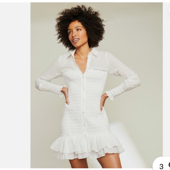 Veronica Beard White Kelsey Ruffled Smocked Mini Dress Size Small - Picture 6 of 14